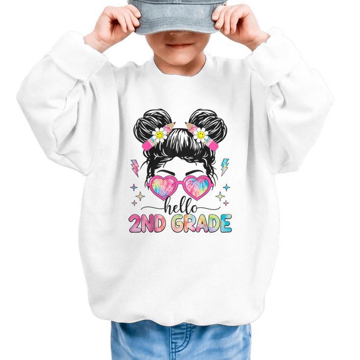 Hello 2nd Grade Messy Bun Girl Back To School First Day Graphic Kid Sweatshirt