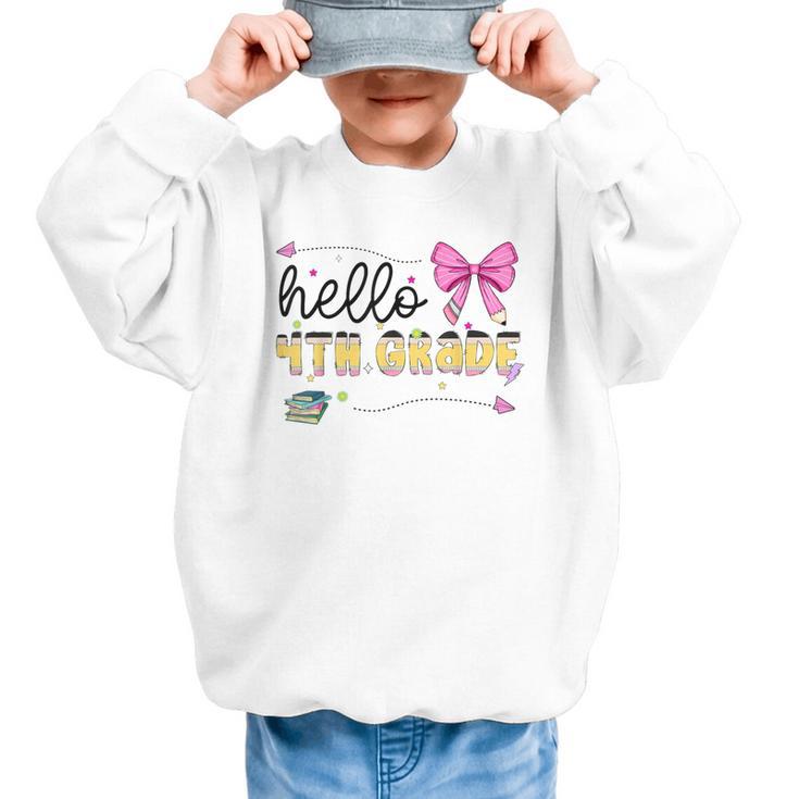 Hello 4th Grade Girls Coquette Fourth Grade Back To School Graphic Kid Sweatshirt