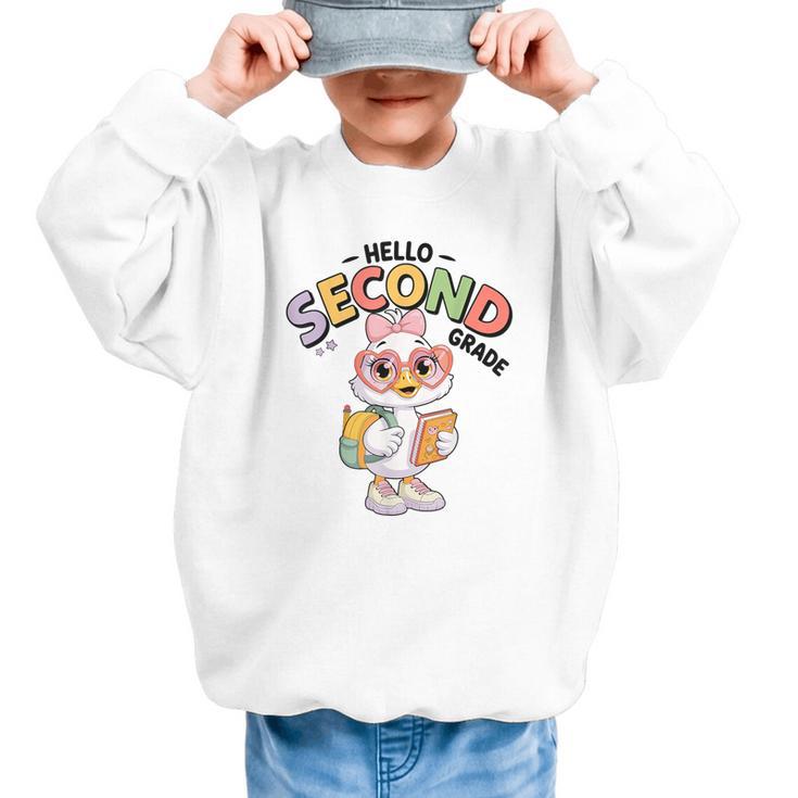 Hello Second Grade Cute Goose Back To School 2nd Grade Girls Graphic Kid Sweatshirt