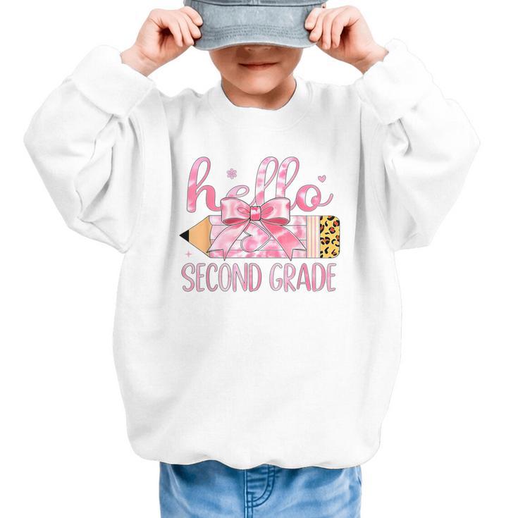 Hello Second Grade Pencil Tie Dye Coquette Back To School Graphic Kid Sweatshirt