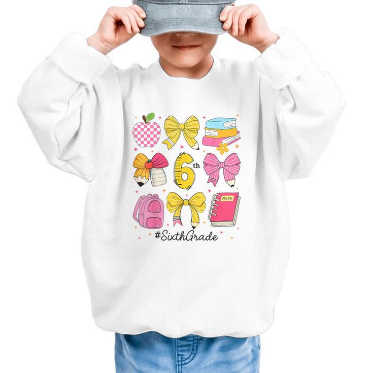 Hello Sixth 6th Grade Back To School Coquette Bow Girls Graphic Kid Sweatshirt