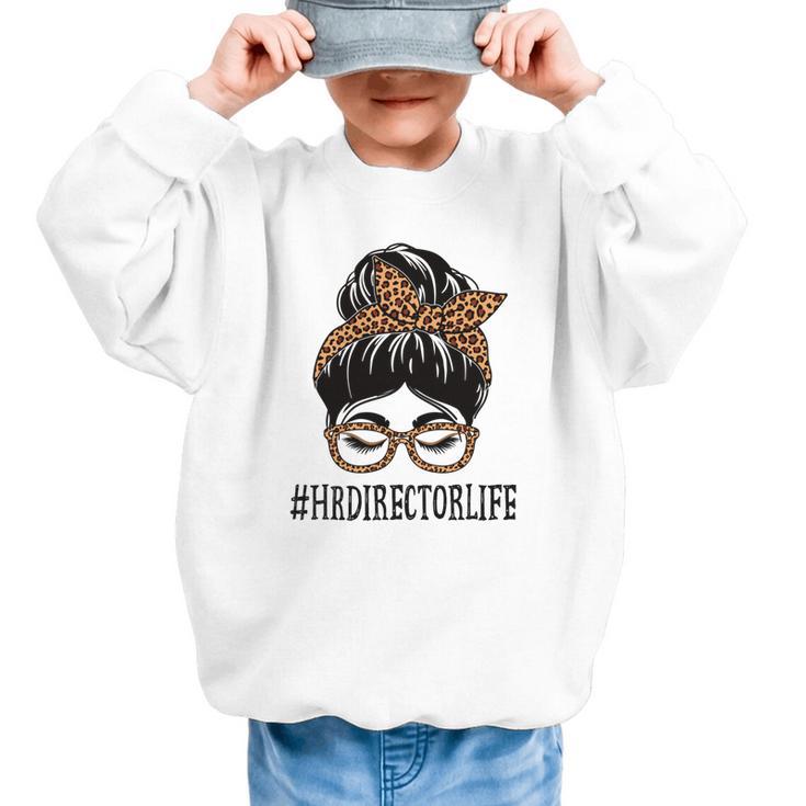 HR Director Leopard Messy Bun Appreciation Back To School Performance Graphic Kid Sweatshirt