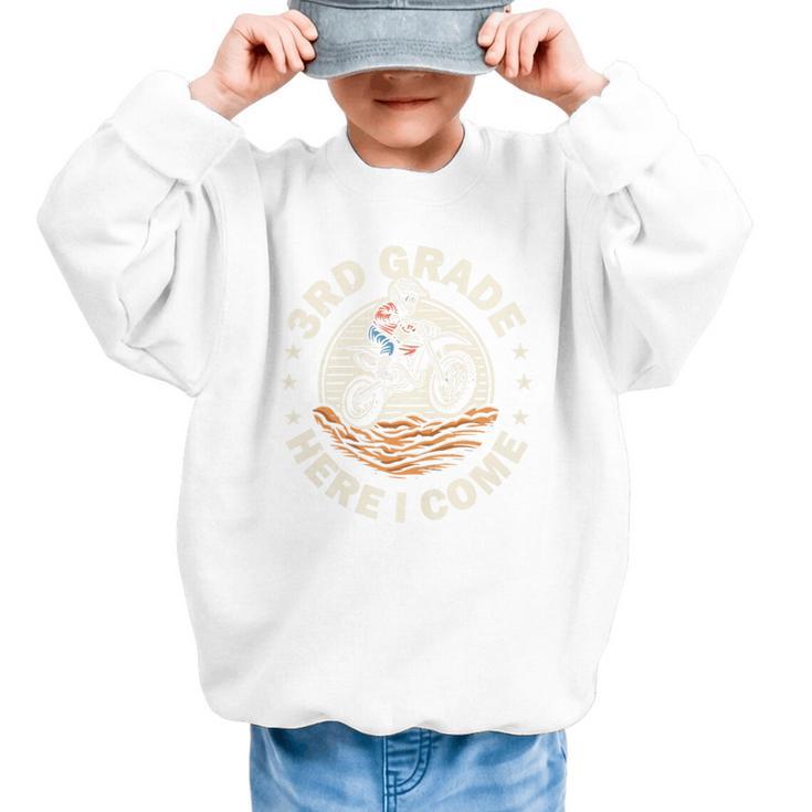 Kids Back To School 3rd Grade Here I Come Motocross Dirt Bike Performance Graphic Kid Sweatshirt