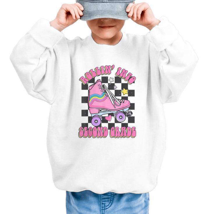 Kids Back To School Skating Rollin Into Second 2nd Grade Graphic Kid Sweatshirt
