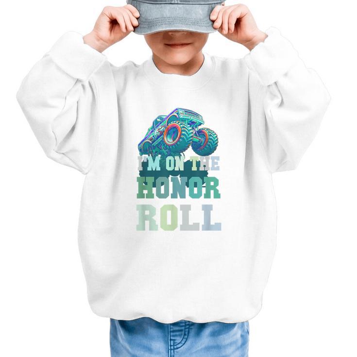 Kids I'M ON HONOR ROLL Monster Trucks Back To School Bruh Graphic Kid Sweatshirt