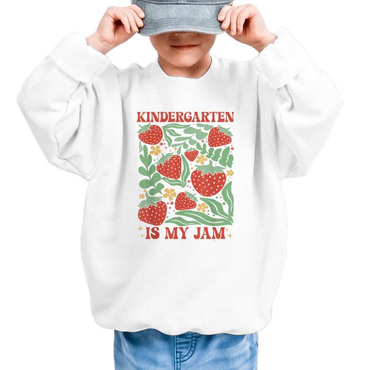 Kindergarten Is My Jam Boho Floral Strawberry Back To School Graphic Kid Sweatshirt Kindergarten Is My Jam Boho Floral Strawberry Back To School Graphic Kid Sweatshirt