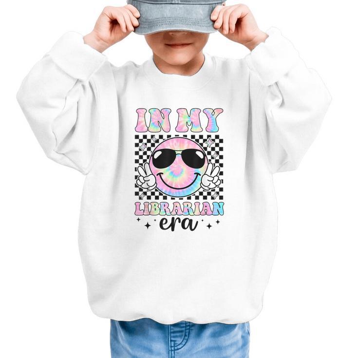 In My Librarian Era Groovy Tie Dye Back To School Graphic Kid Sweatshirt