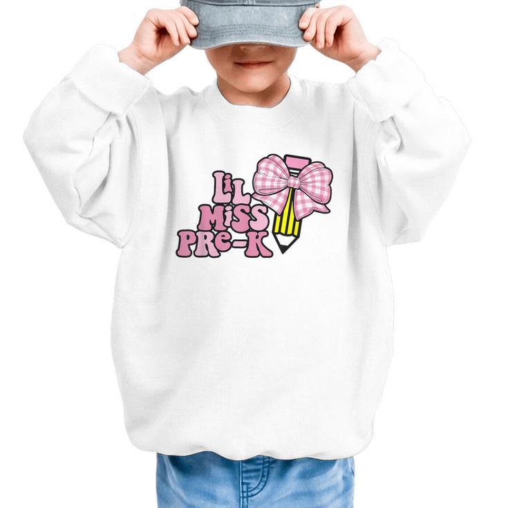 LiL Miss Pre-K Back To School Girls Coquette Bow First Day Graphic Kid Sweatshirt