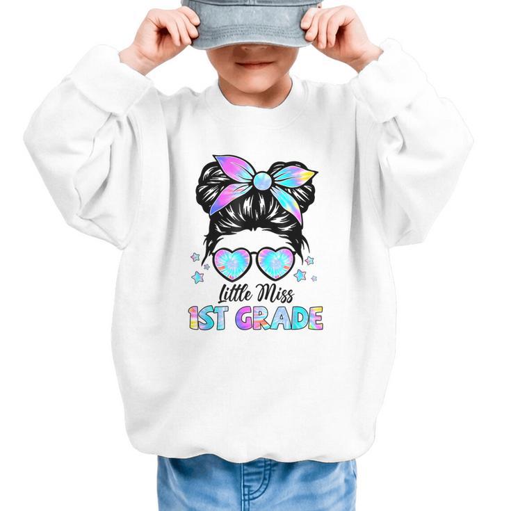 Little Miss 1st Grade Messy Bun Back To School Girls Kids Graphic Kid Sweatshirt