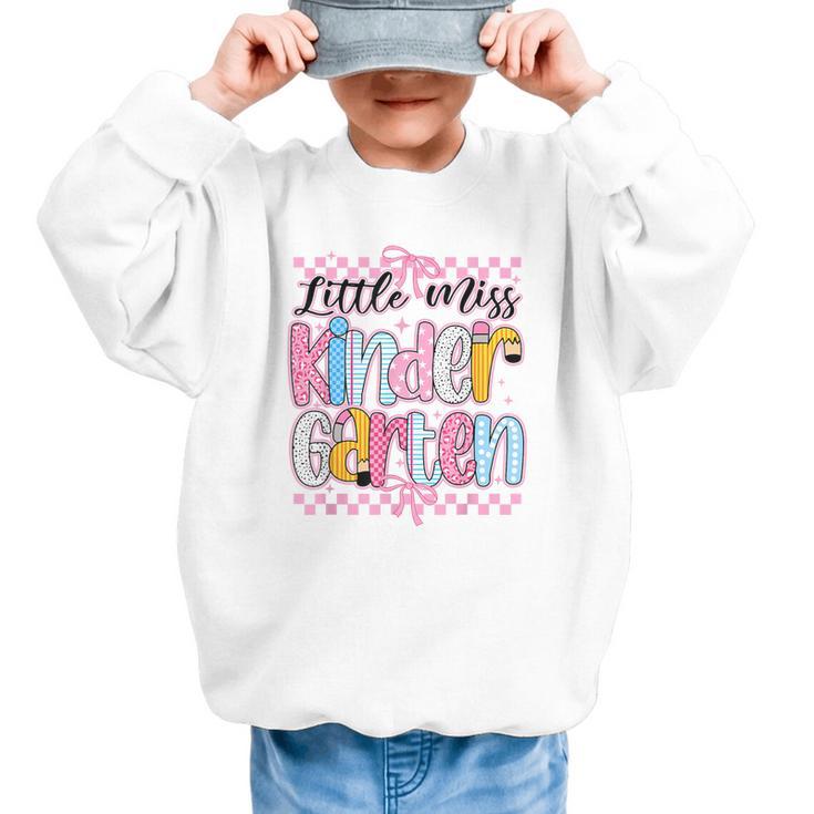 Little Miss Kindergarten Back To School Girls Coquette Bow Graphic Kid Sweatshirt
