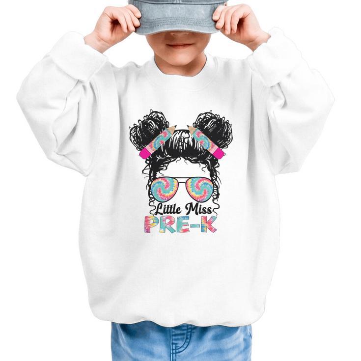 Little Miss Pre-K Girls Back To School Messy Bun Performance Graphic Kid Sweatshirt
