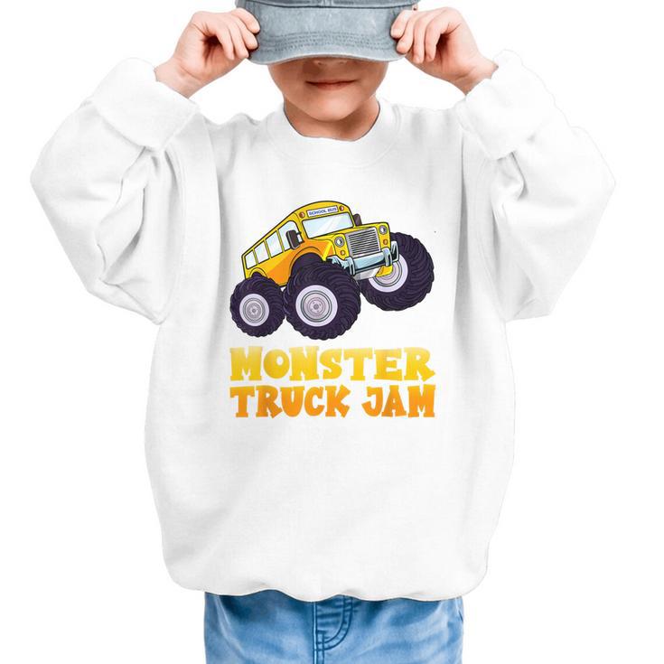 Monster Truck Jam School Bus Yellow Back To School Toddlers Graphic Kid Sweatshirt