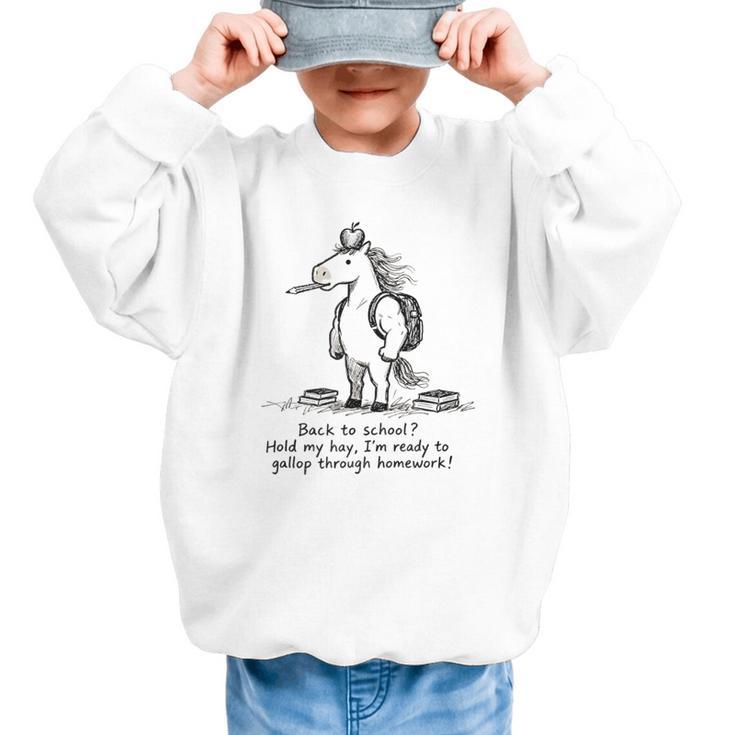 Naive Horse Doodle Back To School Gallop Homework Art Graphic Kid Sweatshirt