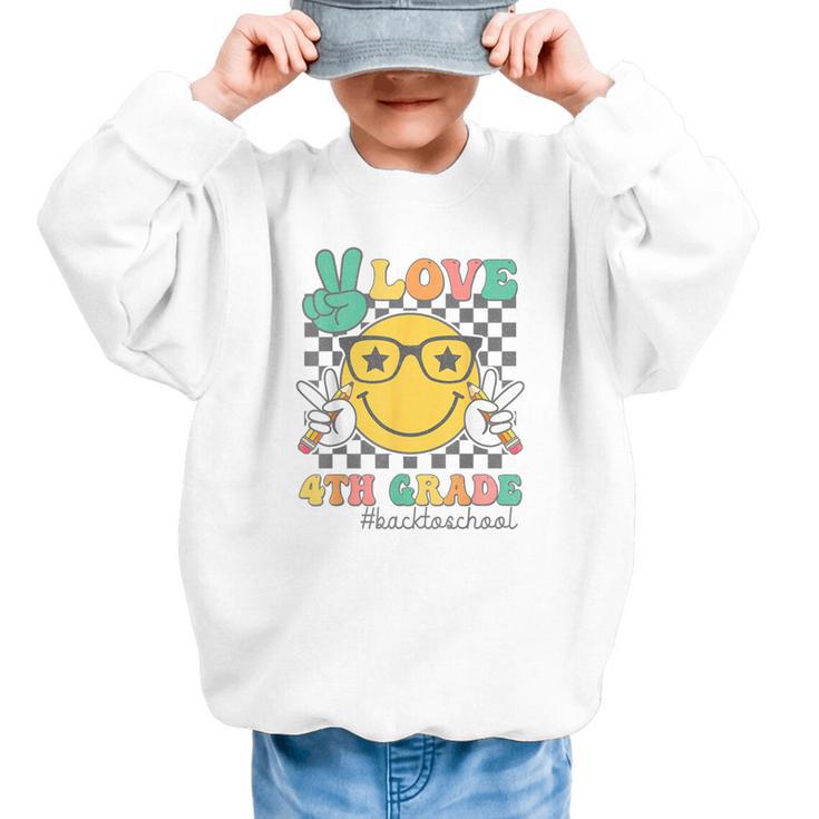 Peace Love 4th Grade Cute Smile Face Back To School Girls Graphic Kid Sweatshirt