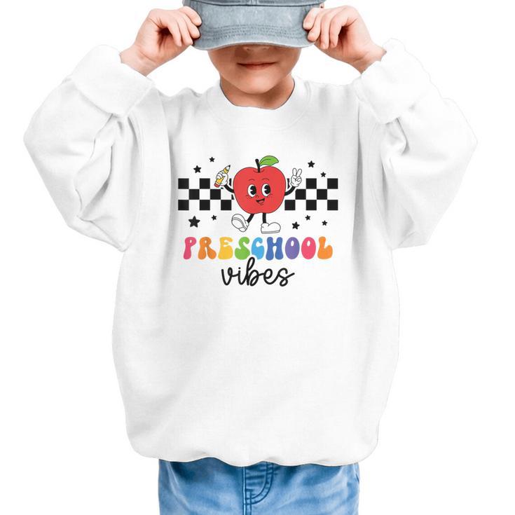 Preschool Vibes Retro Groovy Apple Back To School Graphic Kid Sweatshirt