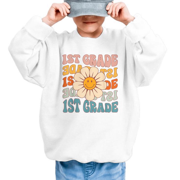 Retro 1st Grade Daisy Colorful Back To School First Grade Graphic Kid Sweatshirt Retro 1st Grade Daisy Colorful Back To School First Grade Graphic Kid Sweatshirt