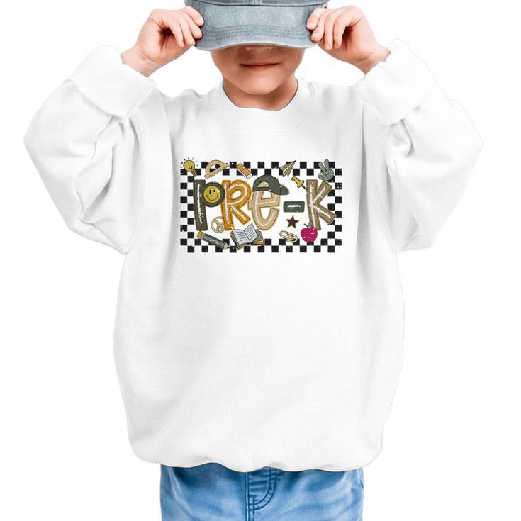 Retro Checkered Back To School Pre K Dude Cute Kid Preschool Graphic Kid Sweatshirt