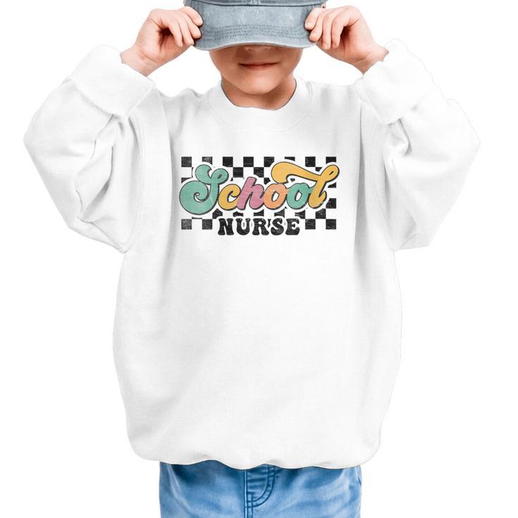 Retro Checkered School Nurse Squad Back To School Graduation Graphic Kid Sweatshirt