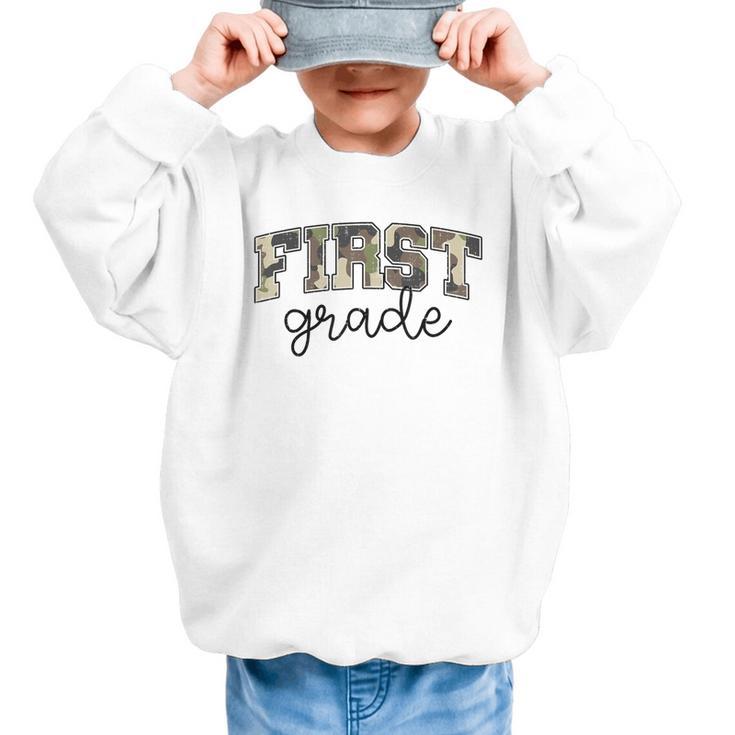 Retro First Grade Old Camo Back To School Boy Girl 1st Grade Graphic Kid Sweatshirt