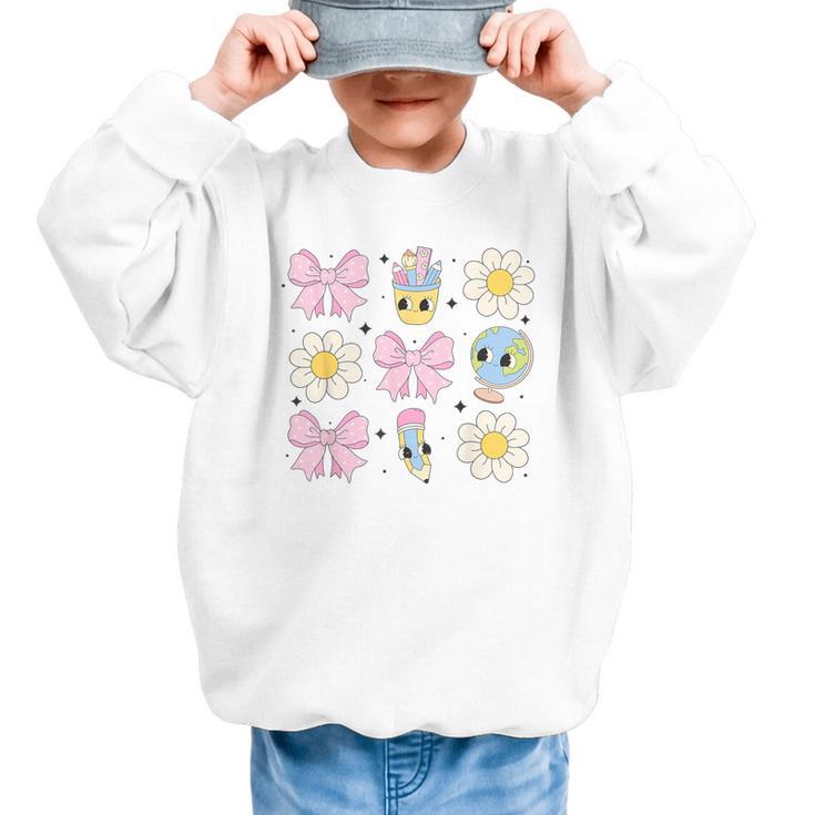 Retro Groovy Back To School Coquette First Day Of School Graphic Kid Sweatshirt