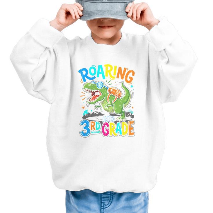 Roaring Into 3rd Grade Back To School Dinosaurus T-Rex Premium Tri-Blend Graphic Kid Sweatshirt
