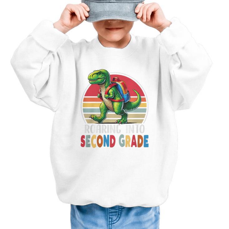 Roaring Into Second Grade T-Rex Back To School 2nd Grade Premium Tri-Blend Graphic Kid Sweatshirt