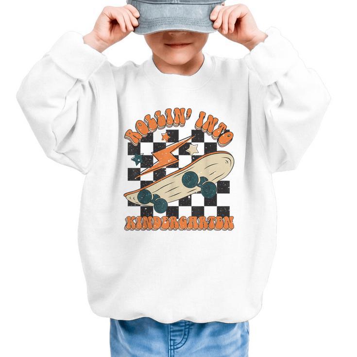 Rolling Into Kindergarten Retro Groovy Back To School Kids Graphic Kid Sweatshirt