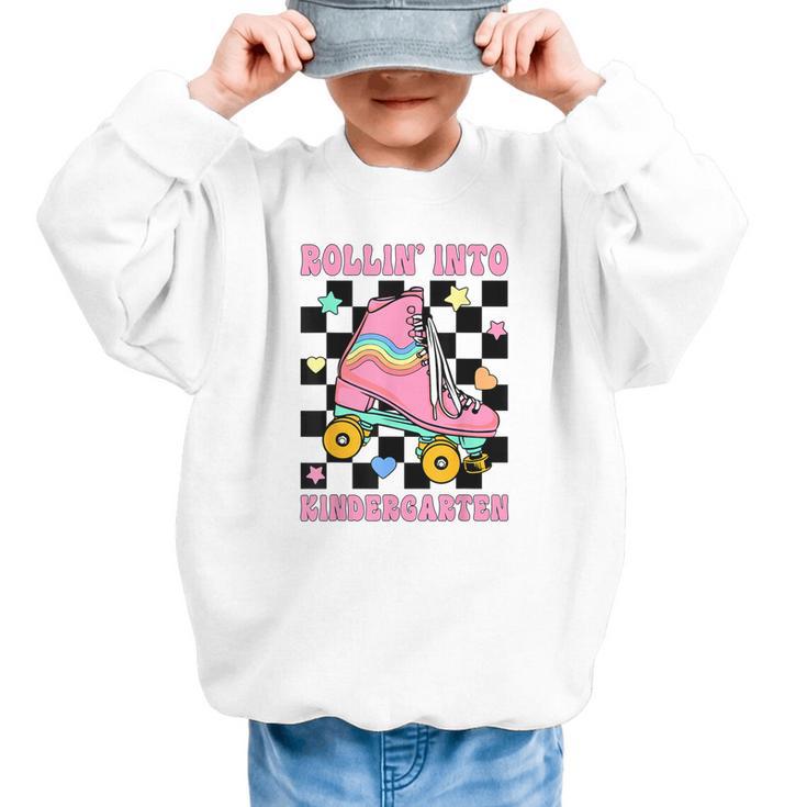 Rolling Into Kindergarten Roller Skating Girl Back To School Graphic Kid Sweatshirt