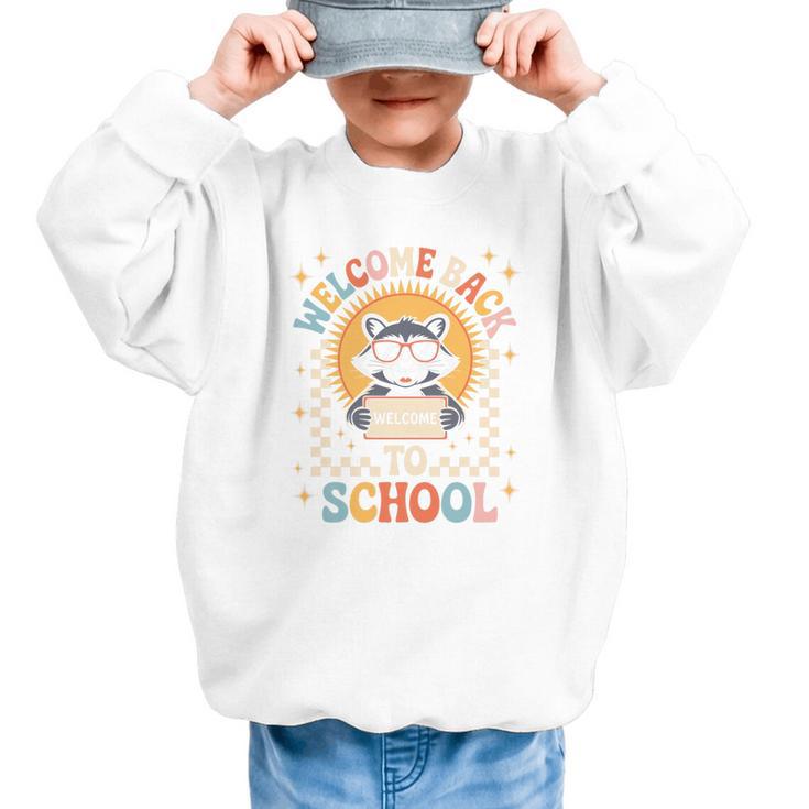 Welcome Back To School Raccoon First Day Of School Checkered Premium Tri-Blend Graphic Kid Sweatshirt