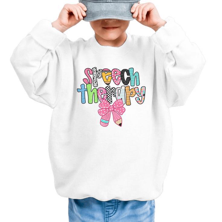 Women Speech Therapy Coquette Bow Pencil Back To School SLP Graphic Kid Sweatshirt