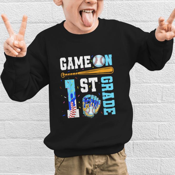 1st Grade Back To School Baseball Drip Ice Cream Game On Graphic Kid Sweatshirt