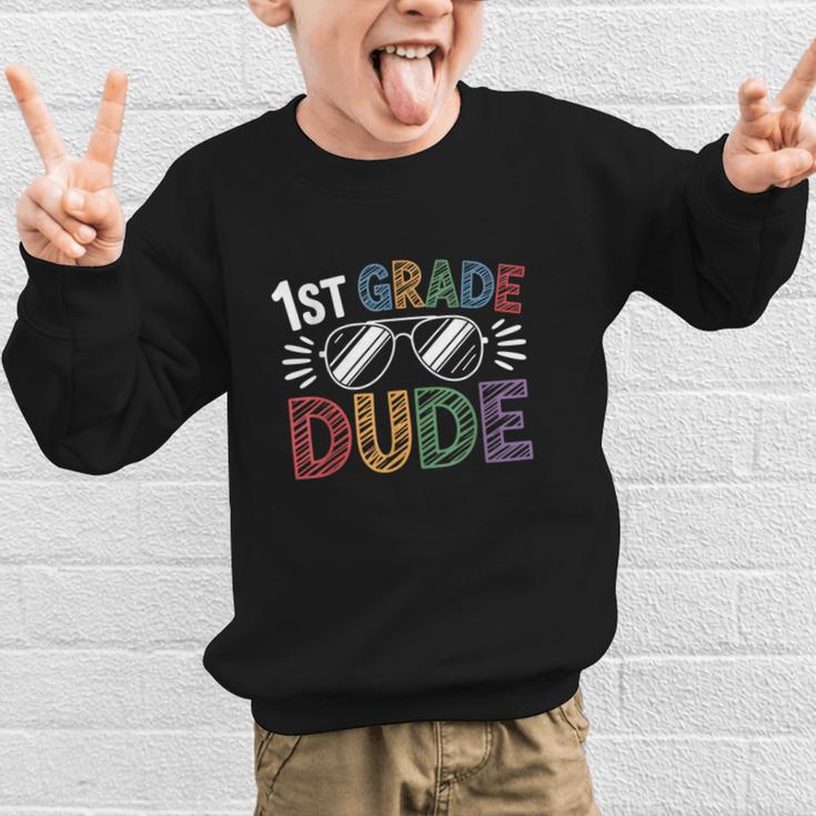 1st Grade Dude Sunglasses First Day Of Back To School Boys Graphic Kid Sweatshirt 1st Grade Dude Sunglasses First Day Of Back To School Boys Graphic Kid Sweatshirt