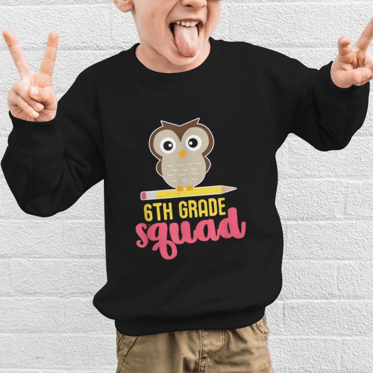 6th Grade Squad Back To School Owl & Pencil Graphic Kid Sweatshirt 6th Grade Squad Back To School Owl & Pencil Graphic Kid Sweatshirt