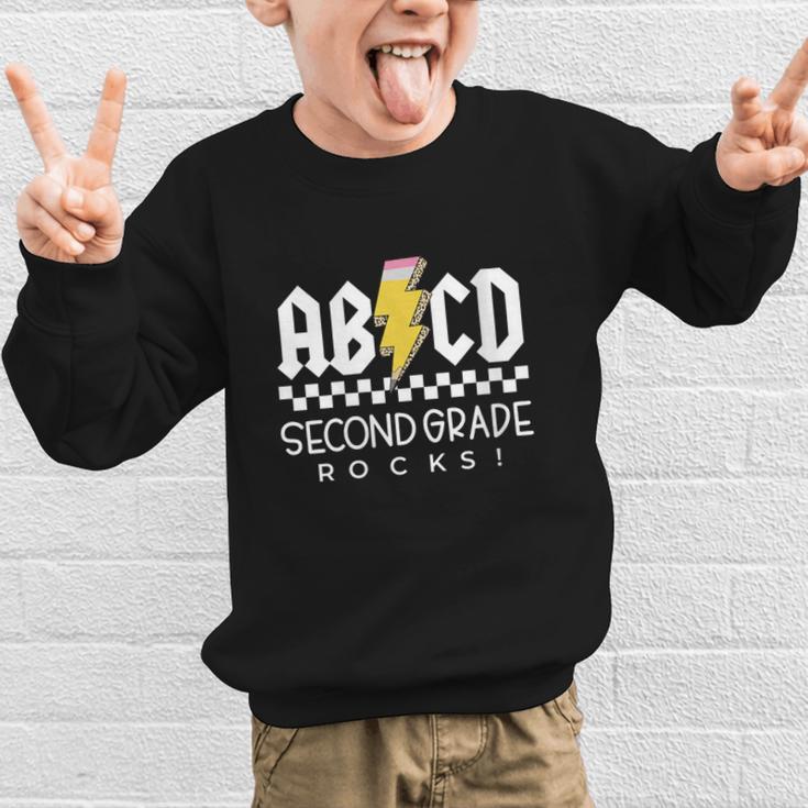 ABCD Second Grade Rocks First Day Of School Back To School Graphic Kid Sweatshirt ABCD Second Grade Rocks First Day Of School Back To School Graphic Kid Sweatshirt