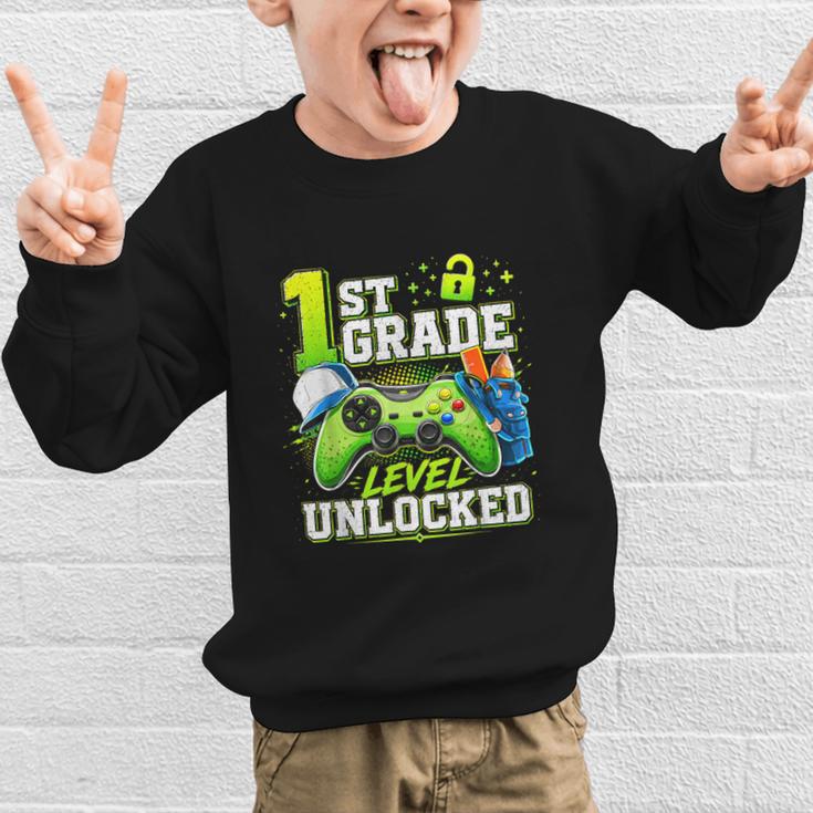 Back To School 1st First Grade Level Unlocked Gamer Kid Graphic Kid Sweatshirt