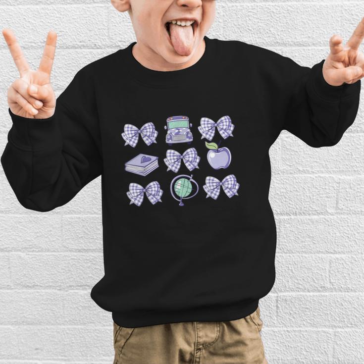 Back To School Coquette Bow Gingham First Day Of School Bows Graphic Kid Sweatshirt Back To School Coquette Bow Gingham First Day Of School Bows Graphic Kid Sweatshirt