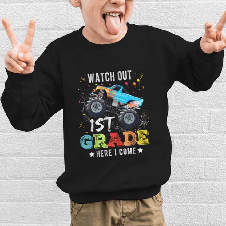 Back To School First Grade Here I Come For Boy Kids Truck Graphic Kid Sweatshirt