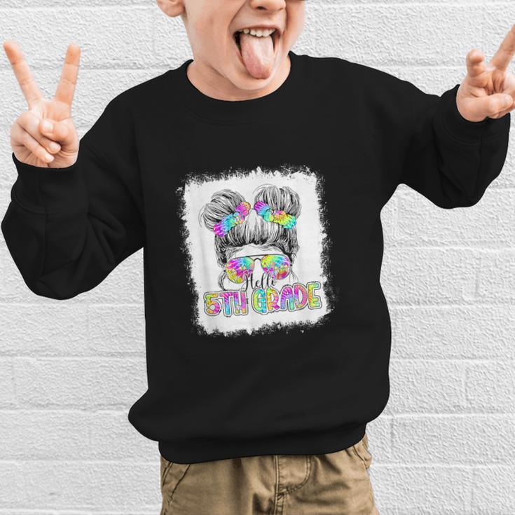Back To School Hello 5th Grade Cute Messy Bun Tie Dye Girls Graphic Kid Sweatshirt Back To School Hello 5th Grade Cute Messy Bun Tie Dye Girls Graphic Kid Sweatshirt