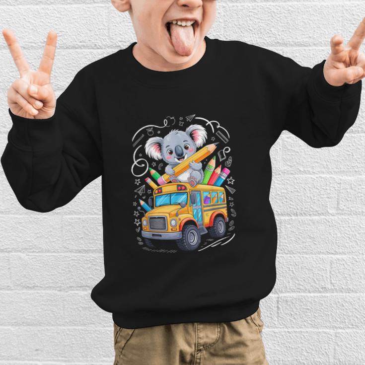 Back To School Koala School Bus 100 Days Of School Graphic Kid Sweatshirt Back To School Koala School Bus 100 Days Of School Graphic Kid Sweatshirt