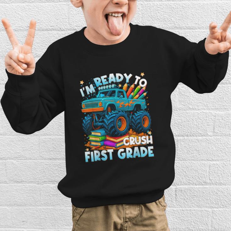 Back To School Ready To Crush 1st Grade Monster Truck Boys Graphic Kid Sweatshirt Back To School Ready To Crush 1st Grade Monster Truck Boys Graphic Kid Sweatshirt
