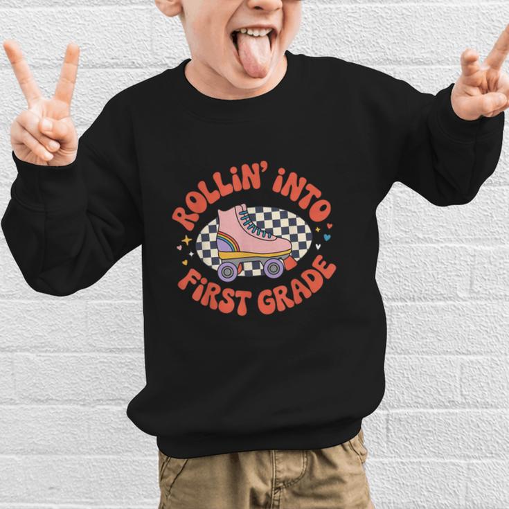 Back To School Rollin Into First Grade Girls Graphic Kid Sweatshirt Back To School Rollin Into First Grade Girls Graphic Kid Sweatshirt