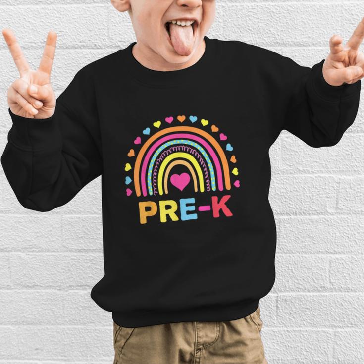 Back To School Shirt Rainbow Happy First Day Of Pre-K Graphic Kid Sweatshirt Back To School Shirt Rainbow Happy First Day Of Pre-K Graphic Kid Sweatshirt