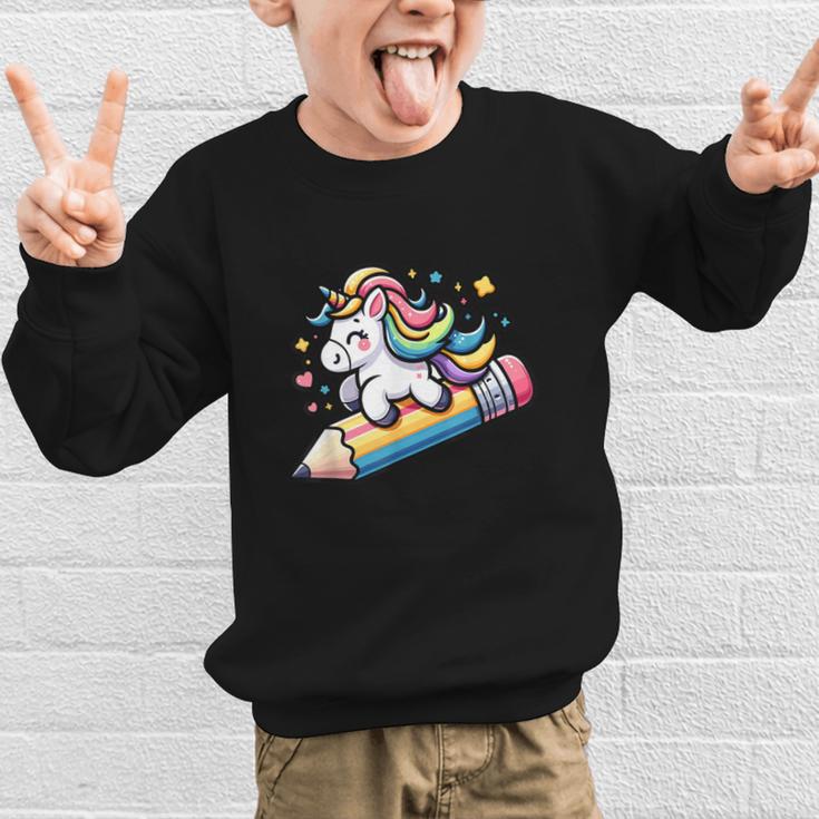 Back To School Unicorn Riding A Pencil Graphic Kid Sweatshirt