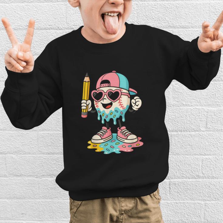 Baseball Drip Ice Cream First Day Back To School Cute Girls Graphic Kid Sweatshirt
