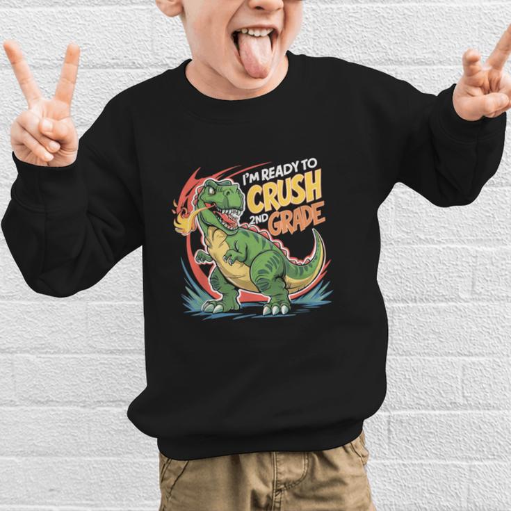 Boy Kid Ready To Crush 2nd Grade Dinosaur Back To School Graphic Kid Sweatshirt