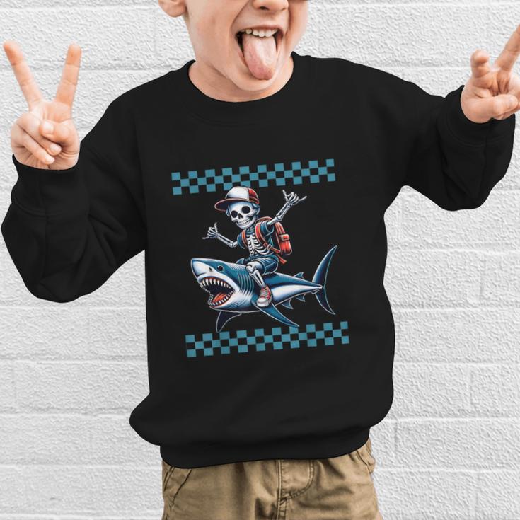 Boys Skeleton Riding a Shark Back To School Graphic Kid Sweatshirt