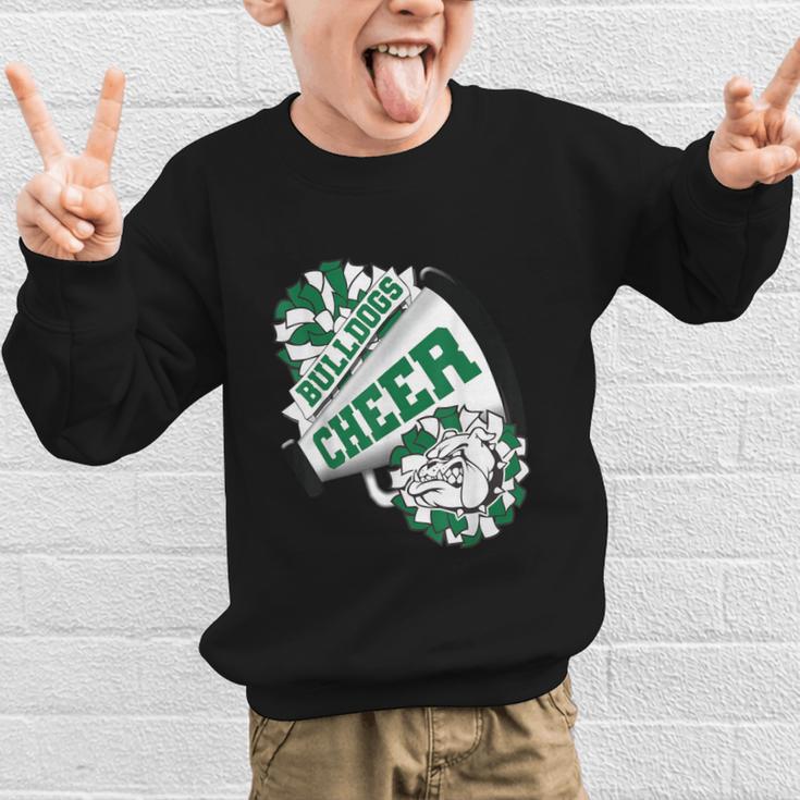 Bulldogs Cheerleading Back To School Cheer Team Spirit Green Graphic Kid Sweatshirt Bulldogs Cheerleading Back To School Cheer Team Spirit Green Graphic Kid Sweatshirt