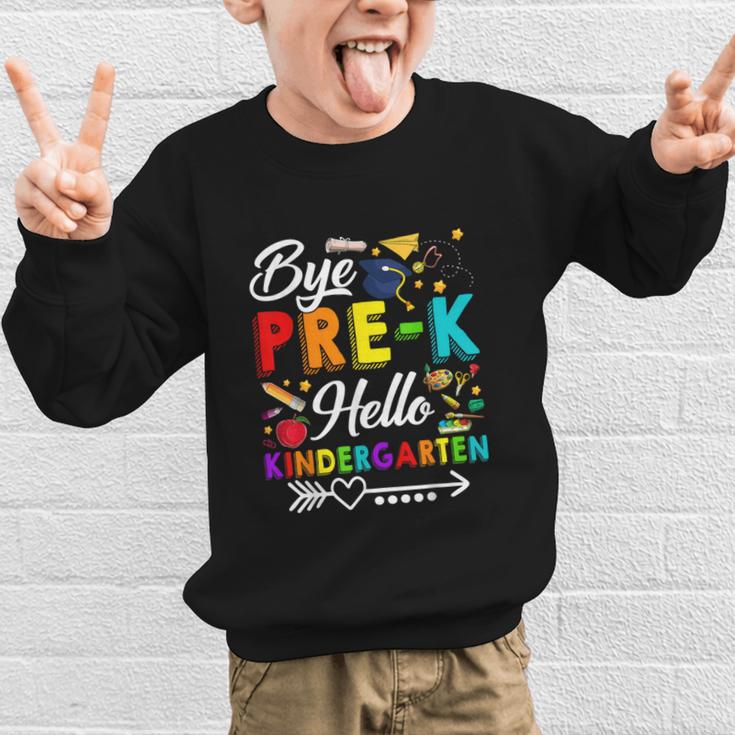 Bye Pre-K Hello Kindergarten Students Pupils Back To School Graphic Kid Sweatshirt Bye Pre-K Hello Kindergarten Students Pupils Back To School Graphic Kid Sweatshirt