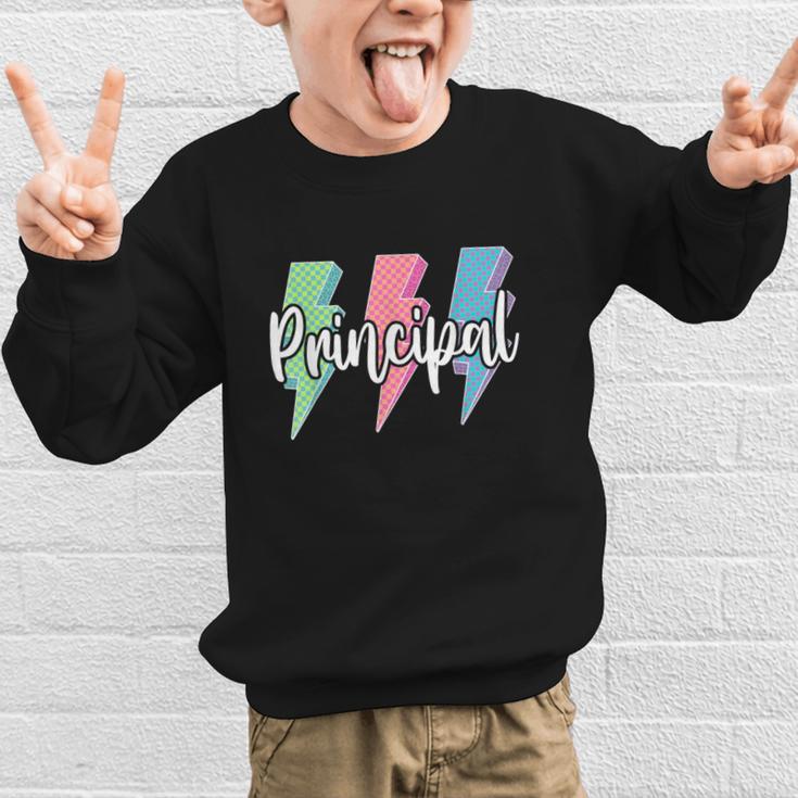 Checkered Principal Lightning Bolt Back To School Graphic Kid Sweatshirt Checkered Principal Lightning Bolt Back To School Graphic Kid Sweatshirt