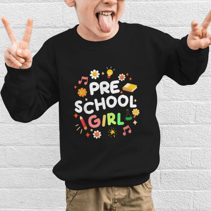 Cute Preschool Girl First Day Of School Back To School Graphic Kid Sweatshirt Cute Preschool Girl First Day Of School Back To School Graphic Kid Sweatshirt